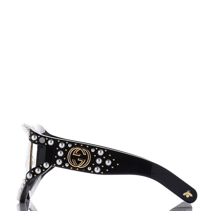 Gucci Acetate Pearl Rectangular Frame Sunglasses GG0234S7/S Black 3 of 9