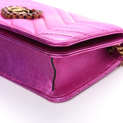 Gucci Metallic Calfskin Matelasse Crystal GG Marmont Mini Bag Fuchsia 7 of 9