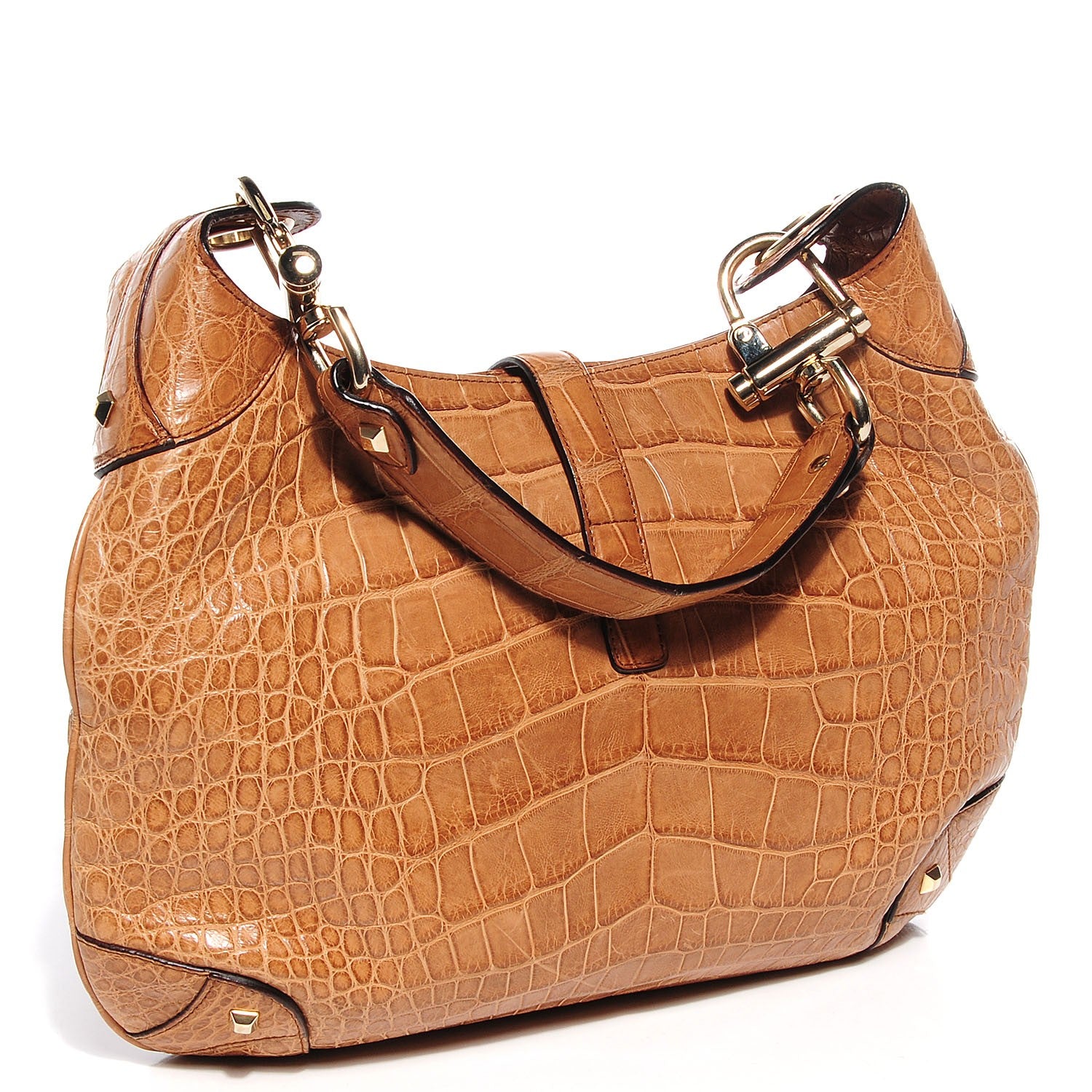 Gucci Alligator Piston Lock Jackie O Hobo Tan 3 of 7