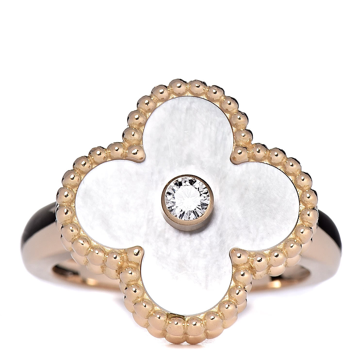 Van Cleef & Arpels 18K Yellow Gold Diamond Mother of Pearl Vintage Alhambra Ring 47 4 1 of 5