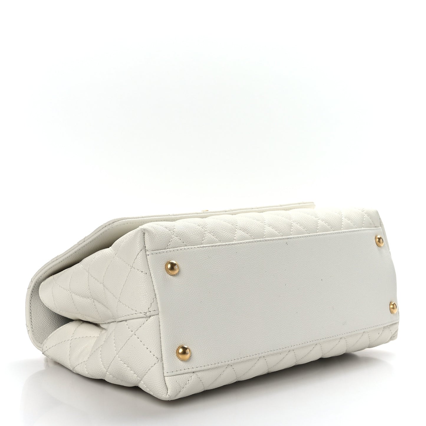 Caviar Quilted Small Chain Coco Handle Flap White