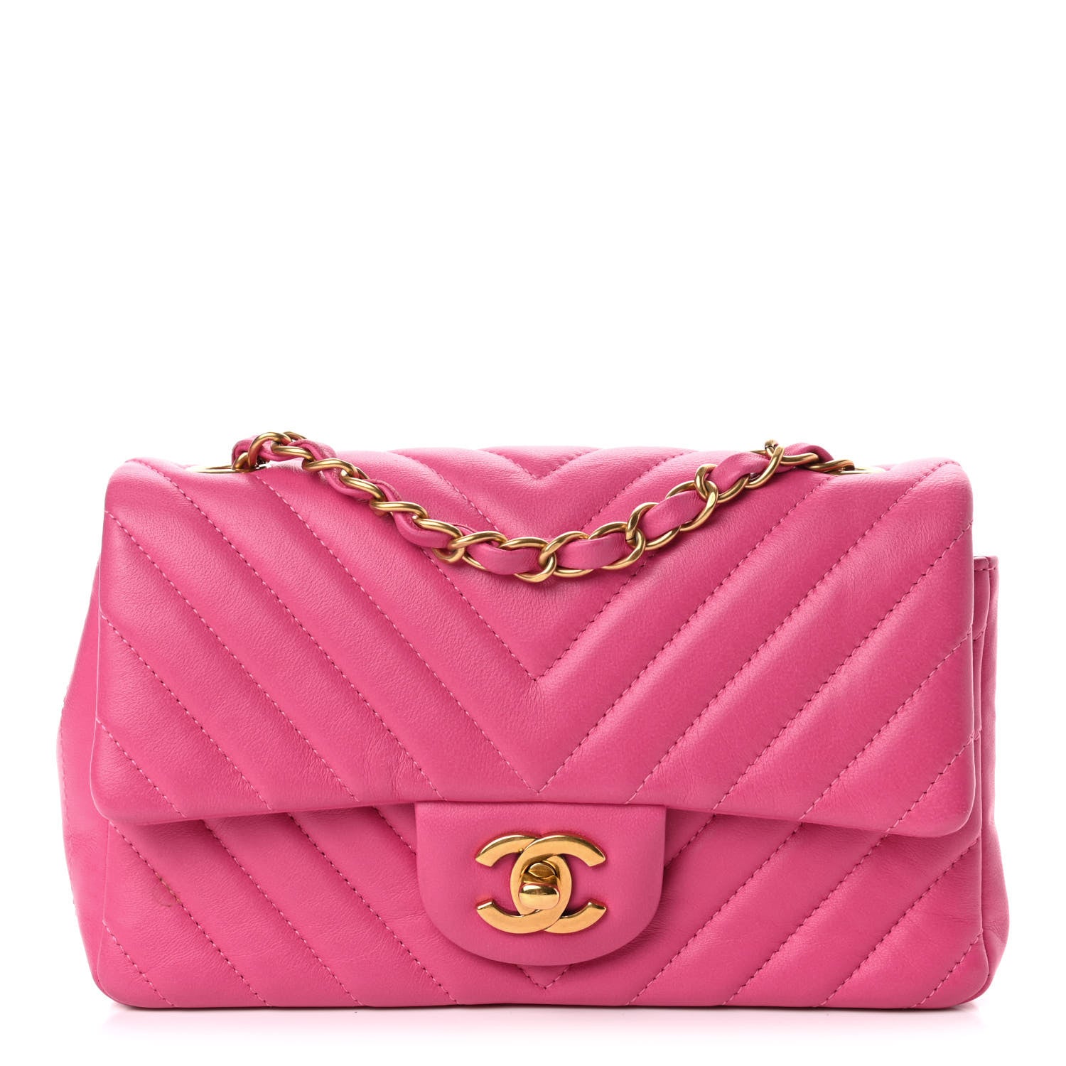 Chanel Lambskin Chevron Quilted Mini Rectangular Flap Dark Pink 1 of 4