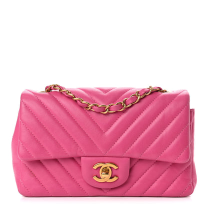 Chanel Lambskin Chevron Quilted Mini Rectangular Flap Dark Pink 1 of 4