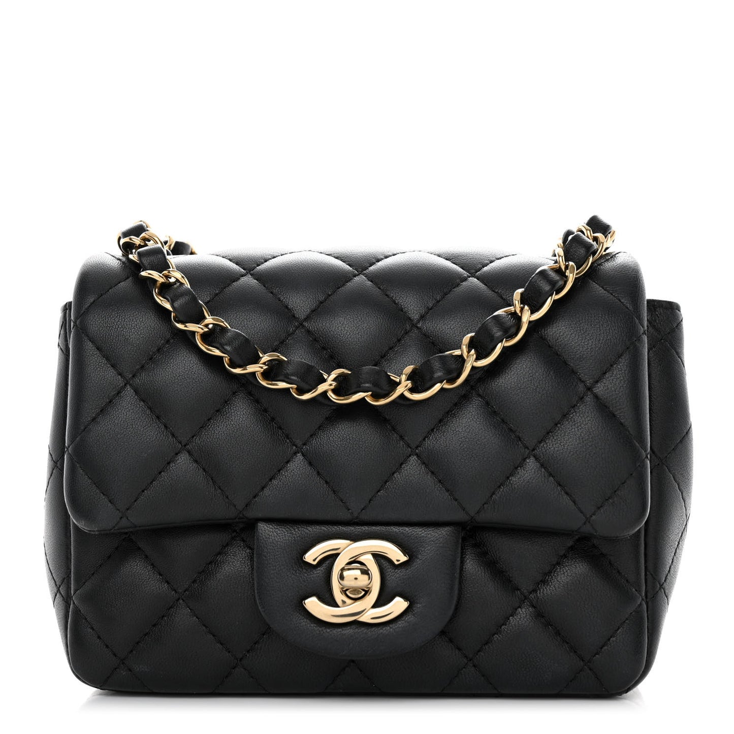 Lambskin Quilted Mini Square Flap Black