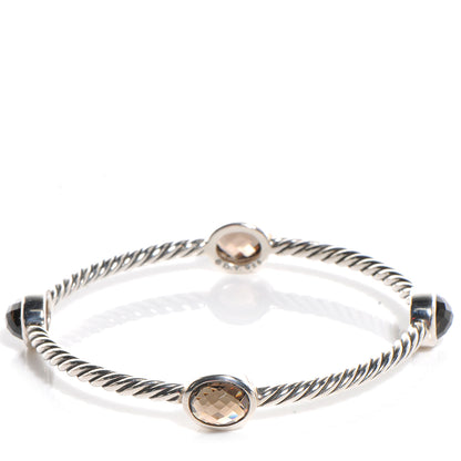 David Yurman Sterling Silver Renaissance Oval Station Bangle Smoky Quartz 1 of 4