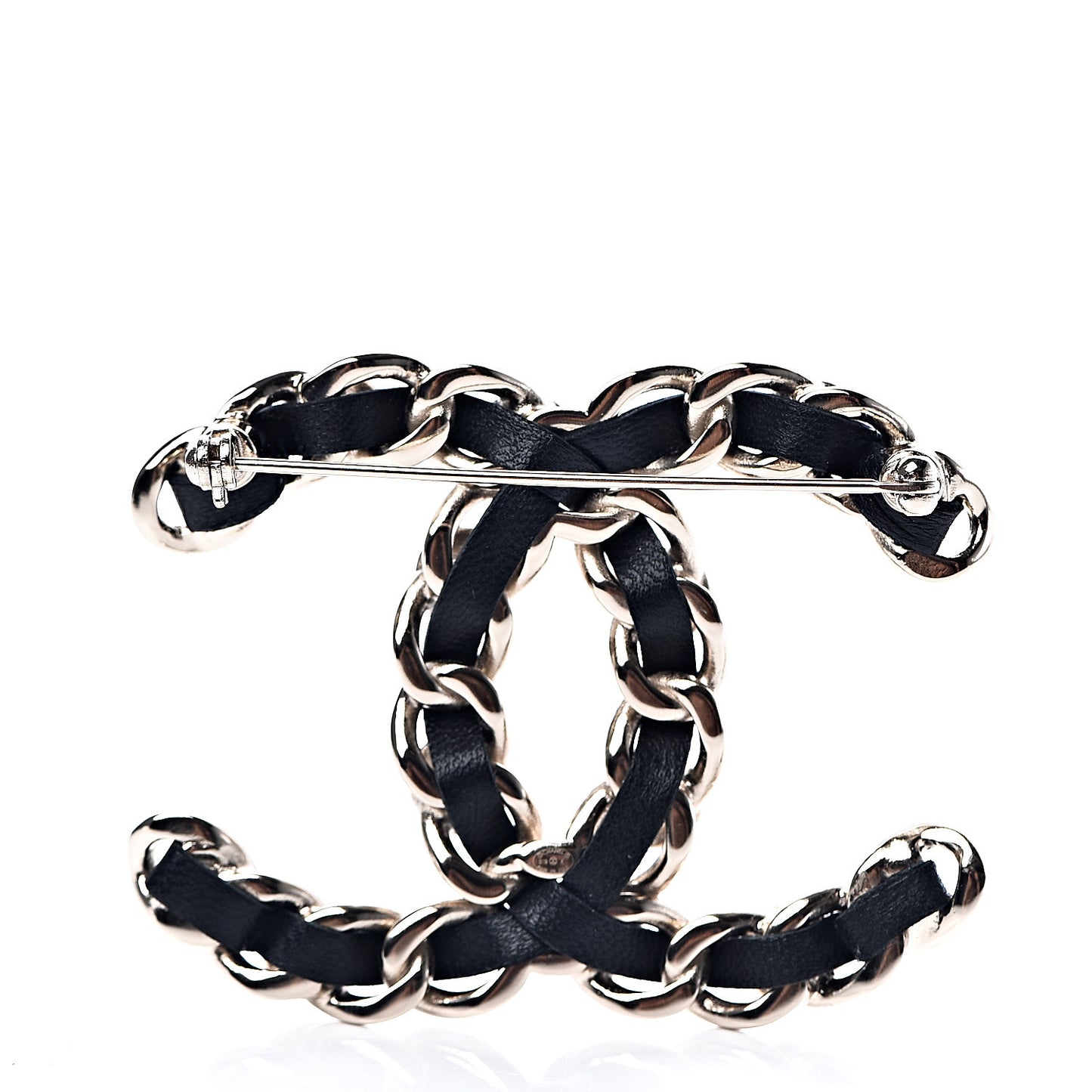 Lambskin Pearl CC Chain Brooch Black Gold