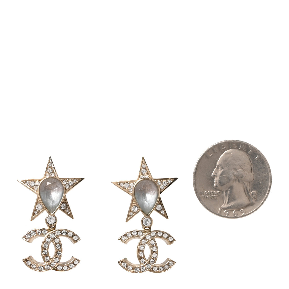 Chanel Crystal CC Star Drop Earrings Gold Blue Pink 2 of 5