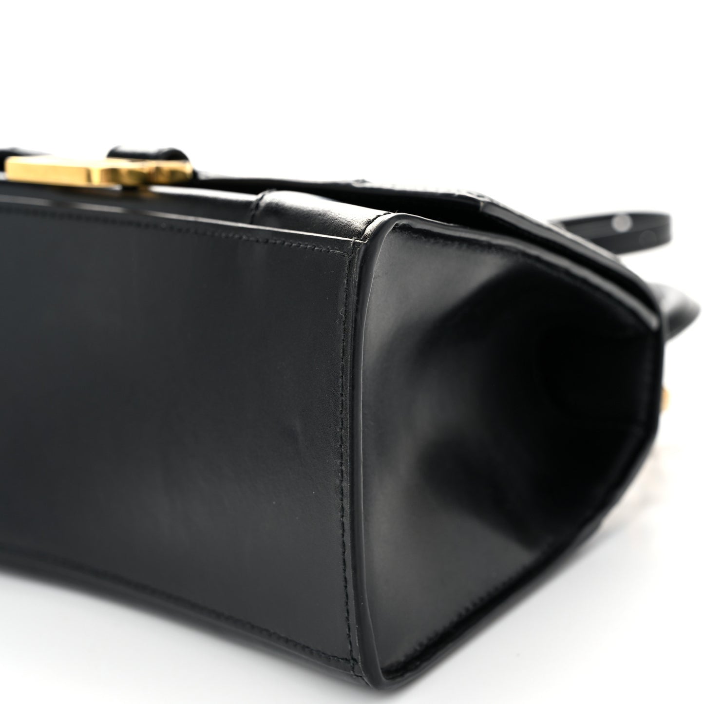 Shiny Box Calfskin Small Hourglass Top Handle Bag Black