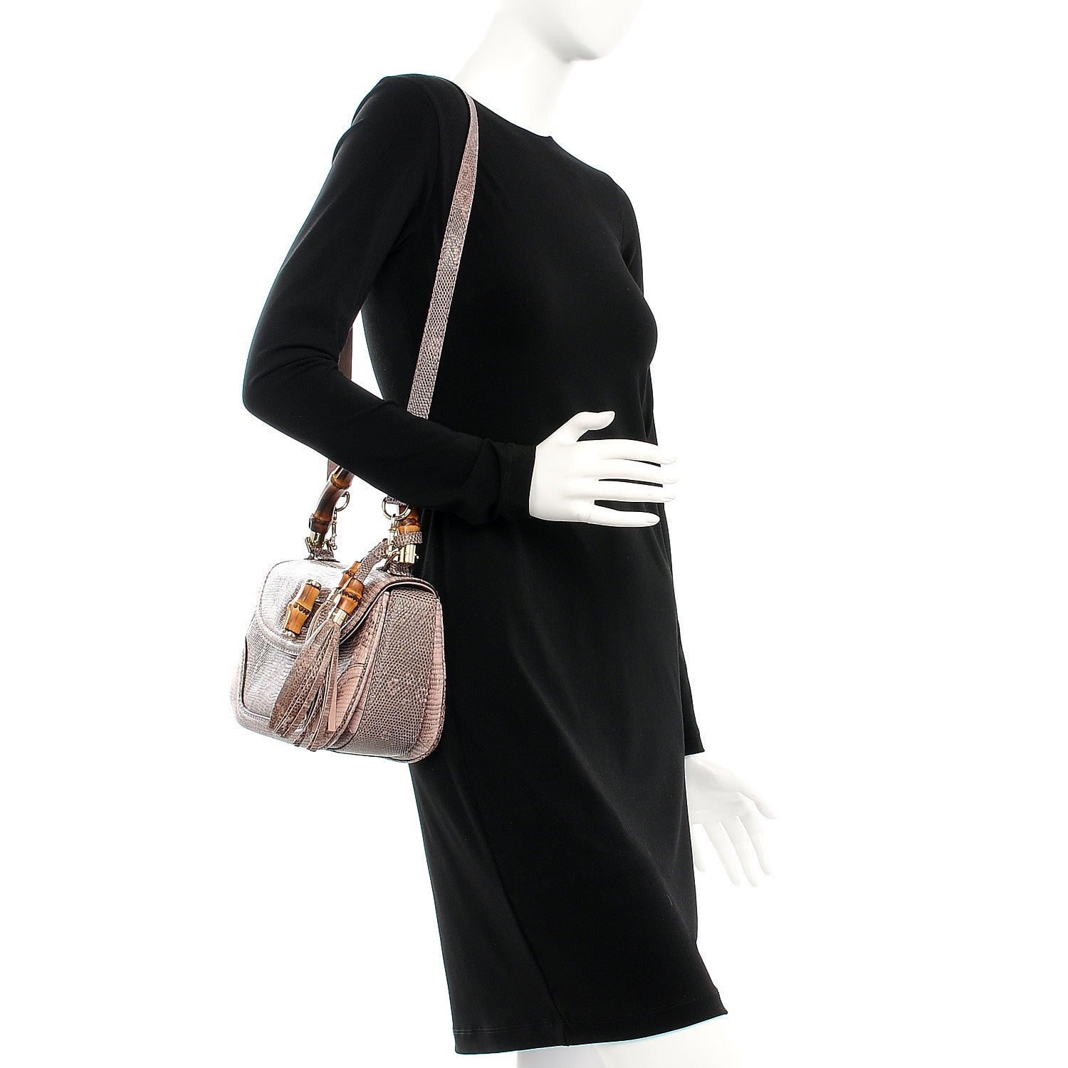 Gucci Lizard Medium New Bamboo Top Handle Bag Pink 2 of 9