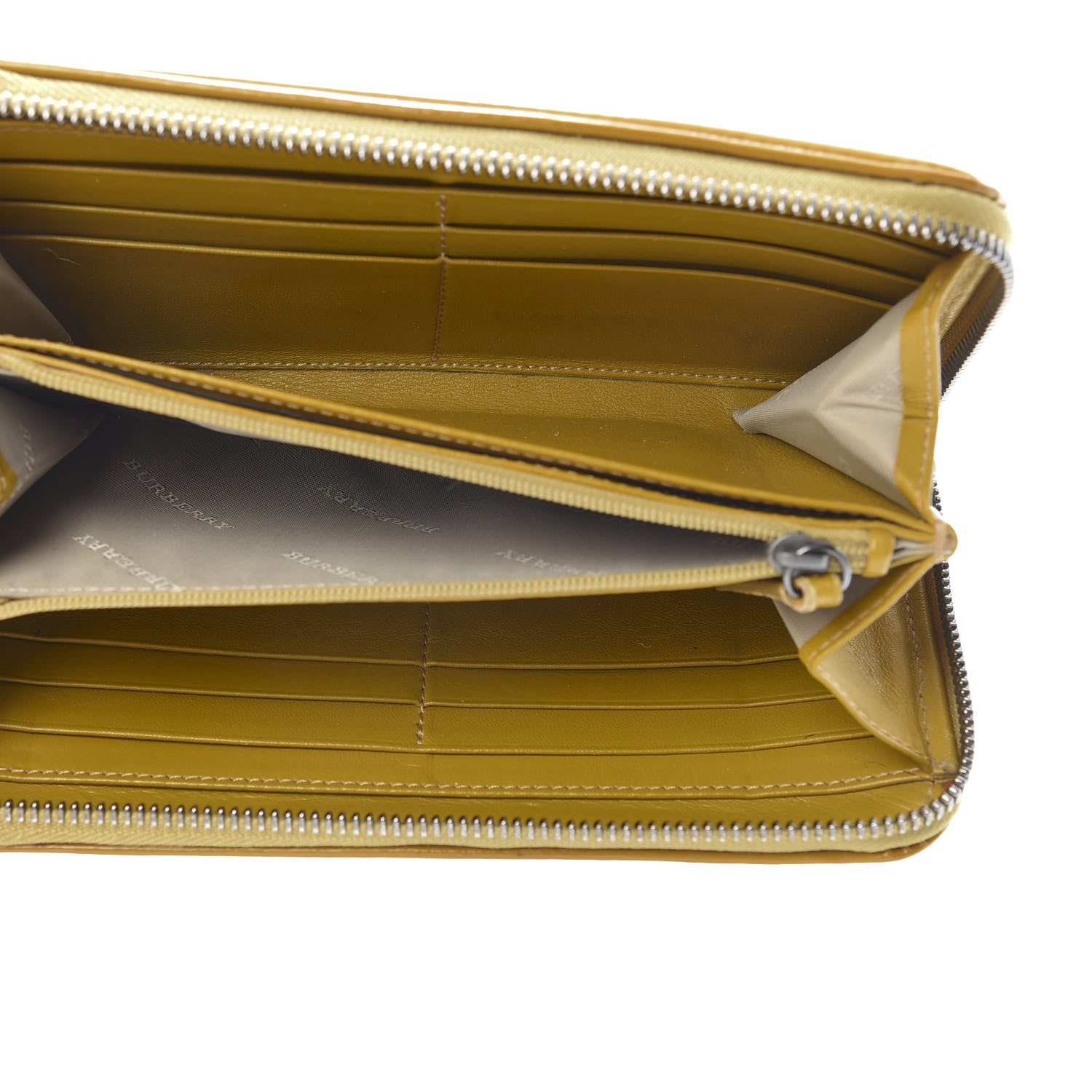 Burberry Patent Check Emboosed Large Zip Around Wallet Yellow 5 of 10