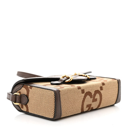 Gucci Monogram Jumbo GG Textured Dollar Calfskin Mini Horsebit 1955 Shoulder Bag Camel Ebony New Acero 4 of 10