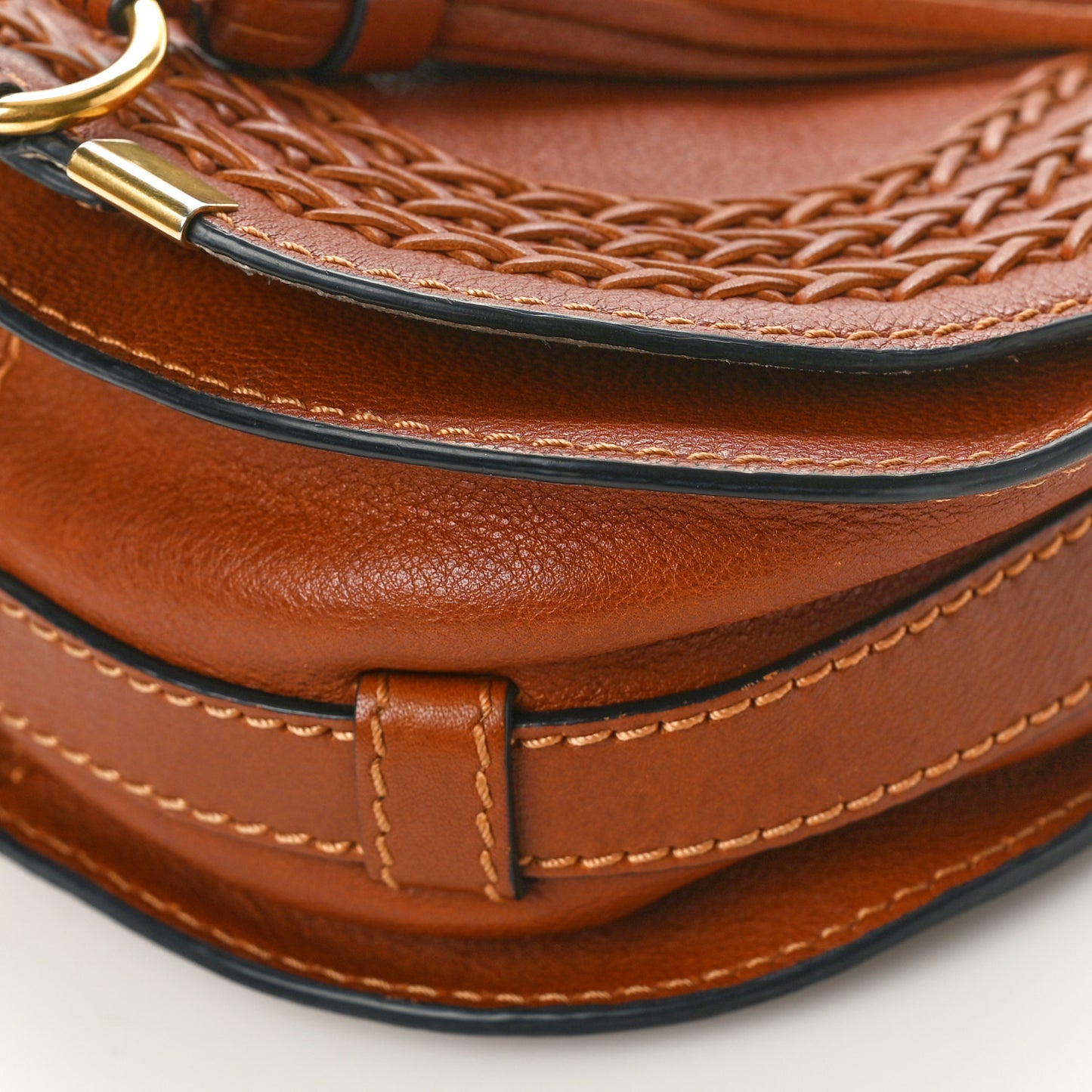 Calfskin Braided Mini Marcie Round Crossbody Bag Tan