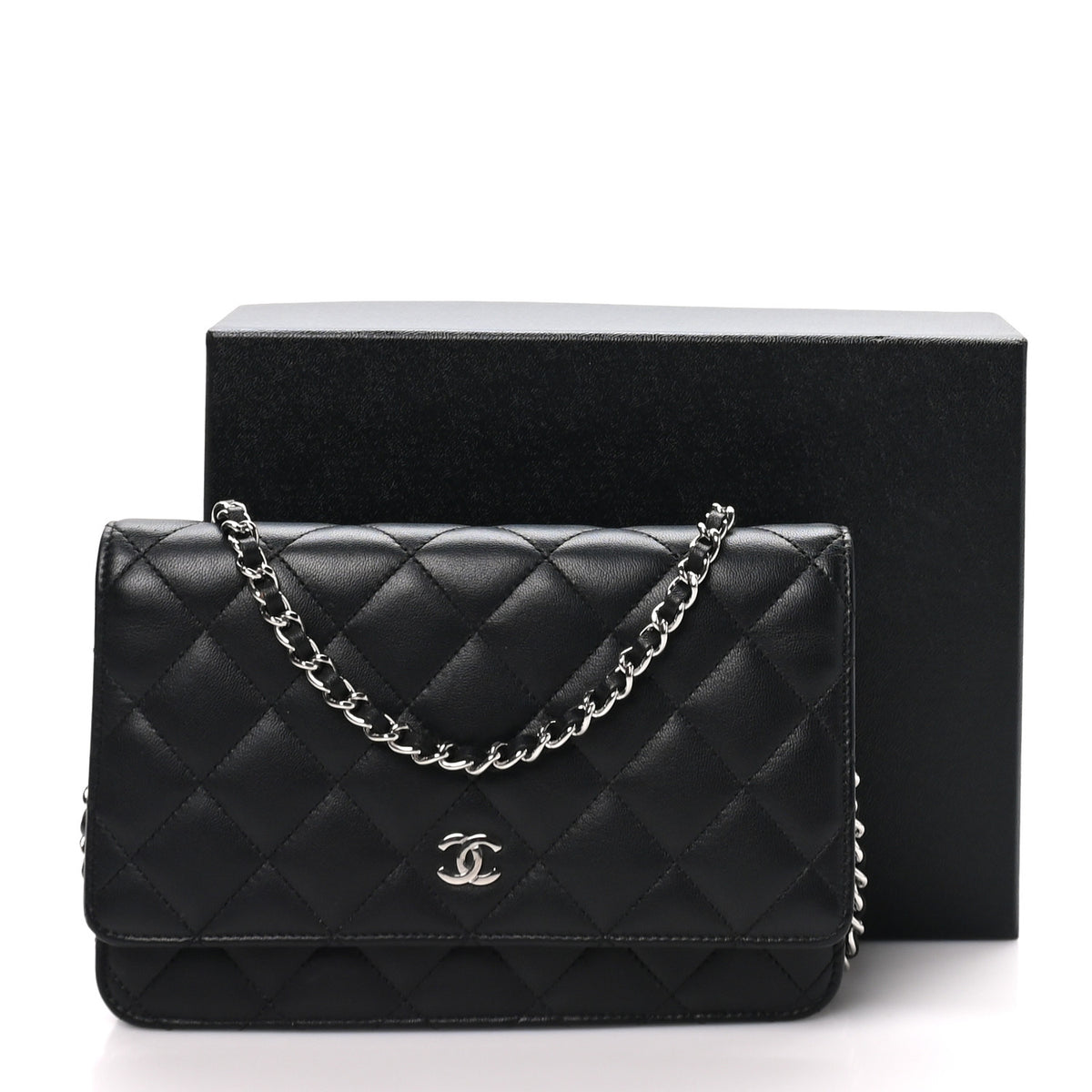Chanel Lambskin Quilted Wallet On Chain WOC Black 11 of 11