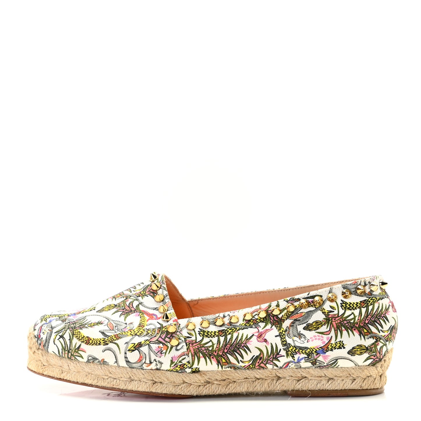Canvas Loubi Jungle Print Ares Spikes Flat Espadrilles 37 Ivory