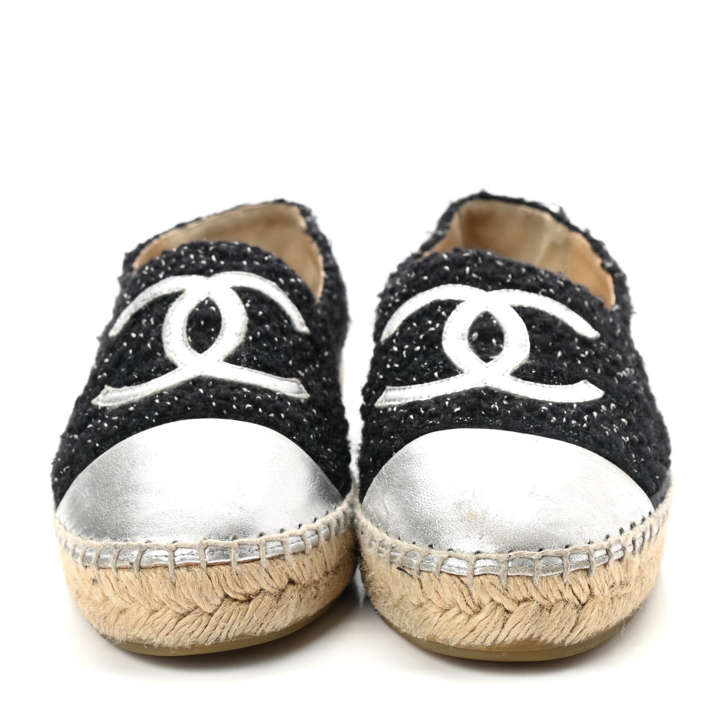 Metallic Lambskin Tweed CC Espadrilles 39 Black Silver