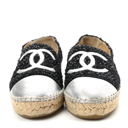 Chanel Metallic Lambskin Tweed CC Espadrilles 39 Black Silver 2 of 10