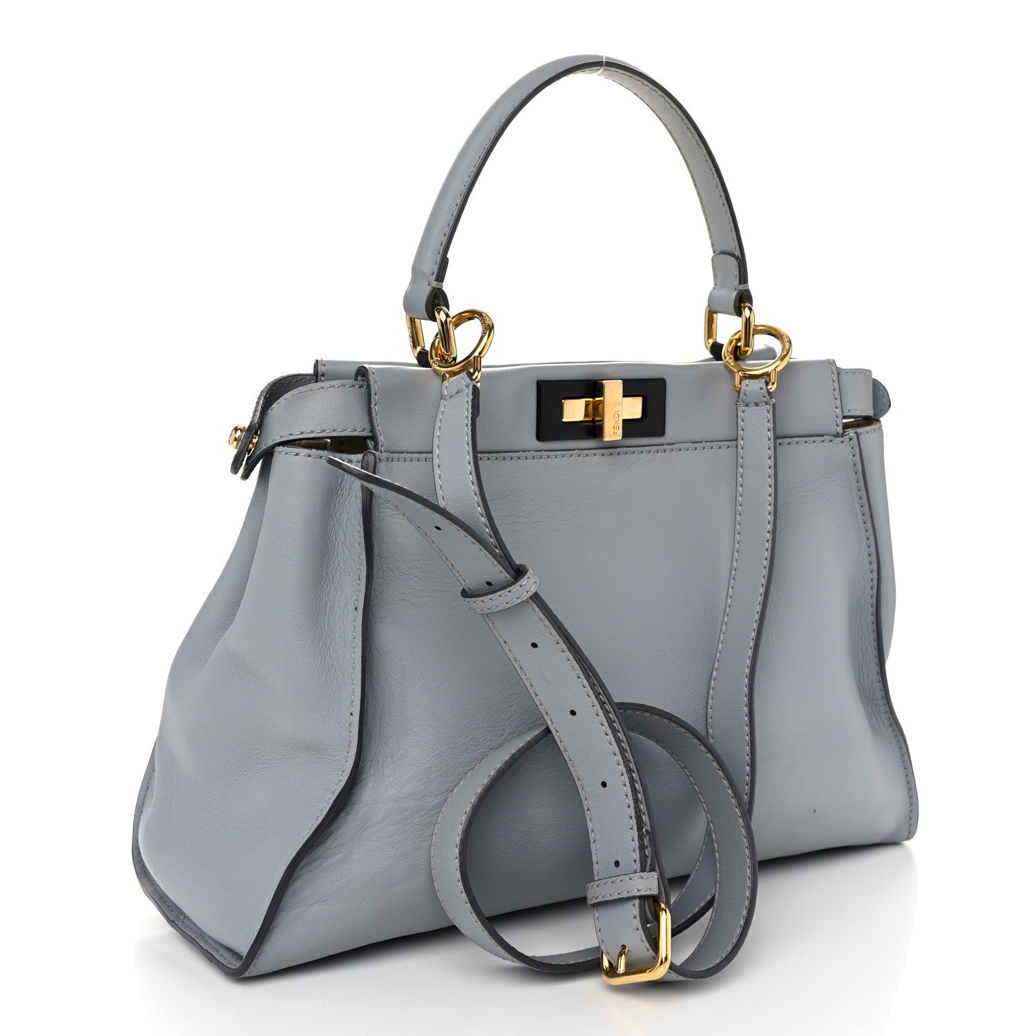 Fendi Vitello Seta Shiny Nappa Medium Peekaboo Iconic Satchel Ardesia Amido 3 of 12