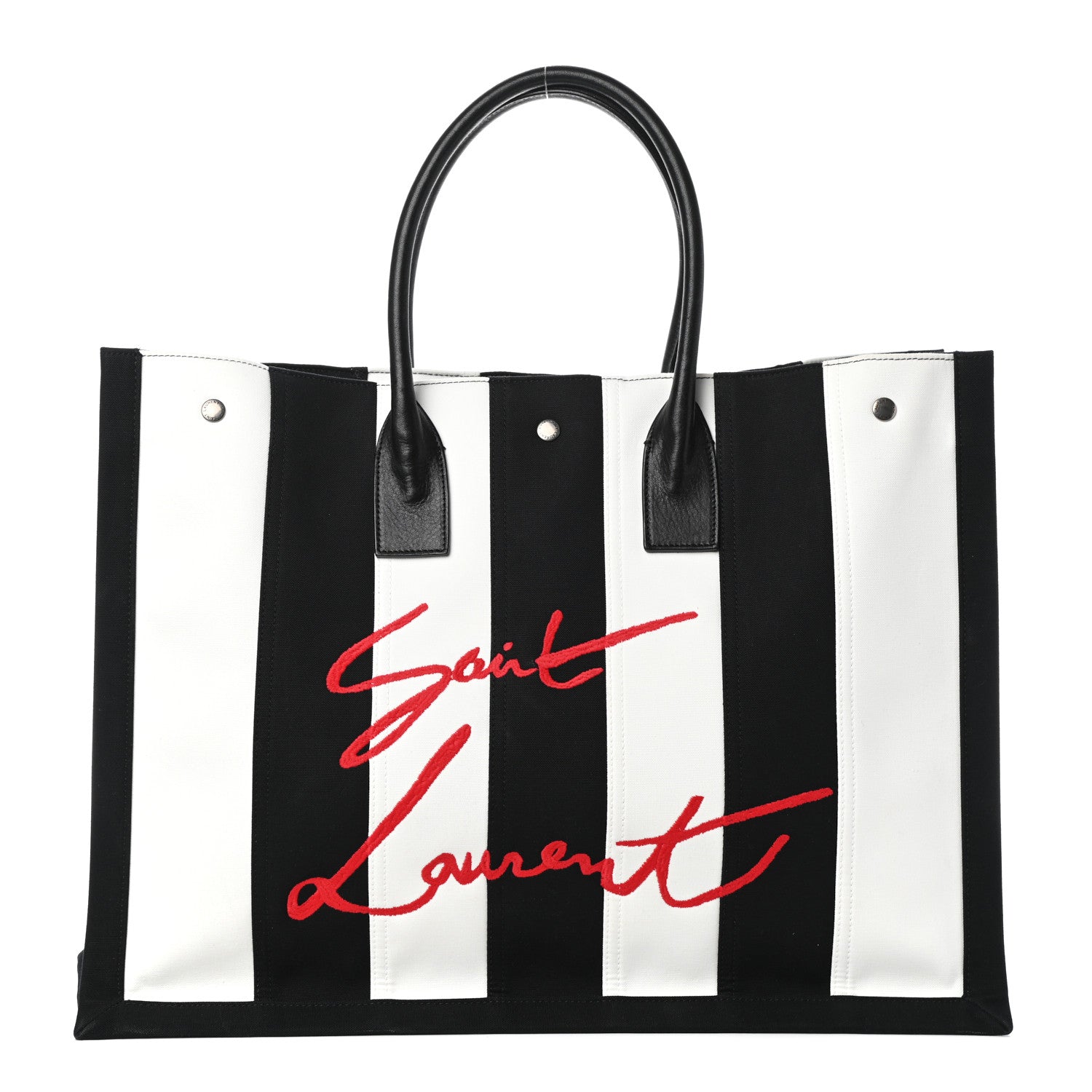 Saint Laurent Canvas Noe Striped Tote Black White 1 of 9