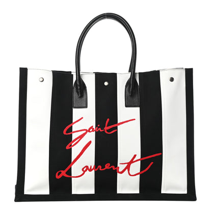 Saint Laurent Canvas Noe Striped Tote Black White 1 of 9