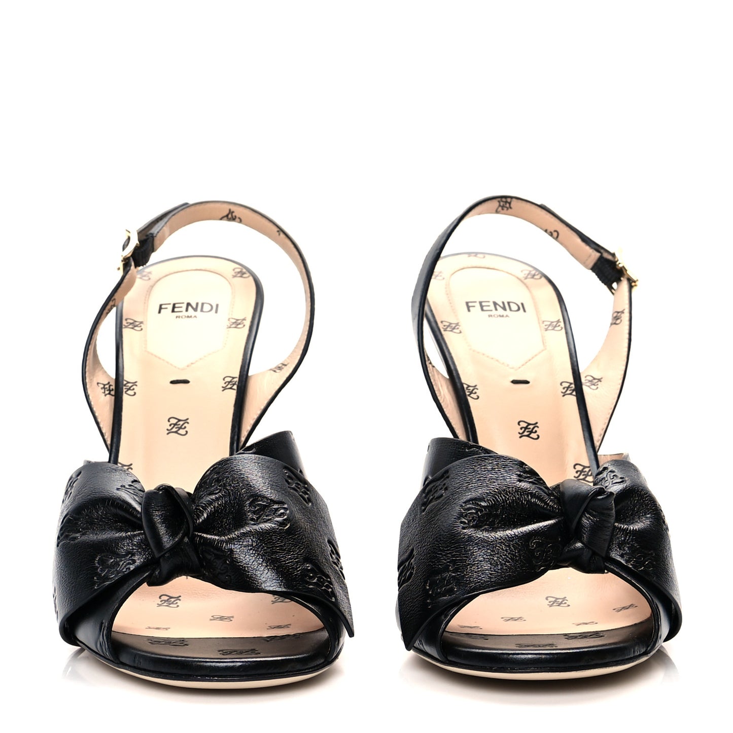 Calfskin Karligraphy Embossed Ffreedom Slingback Sandals 37 Black