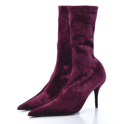 Balenciaga Velvet Extreme Pointed Toe Knife Booties 41 Bordeaux 3 of 7