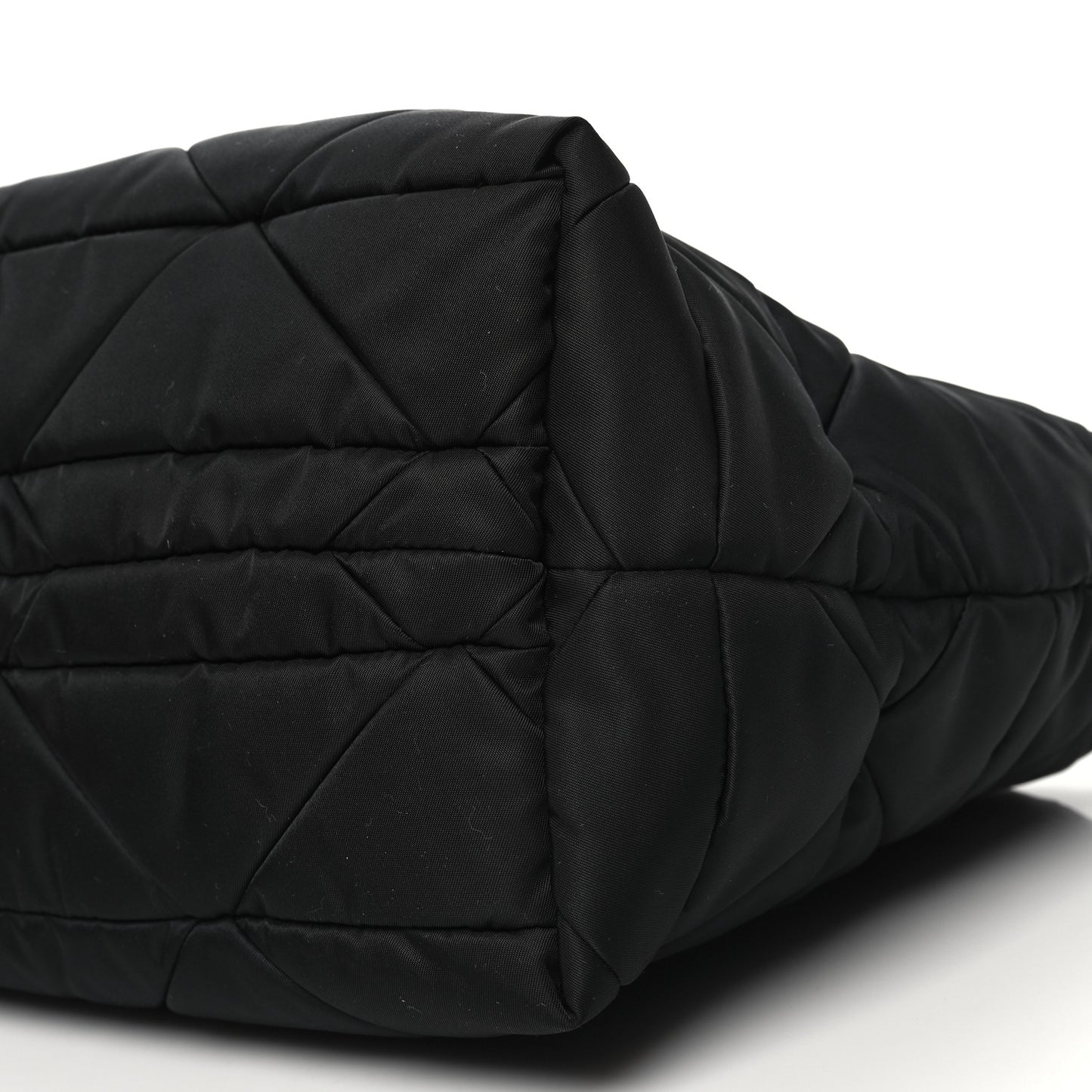 Re-Nylon Nappa Triangle Quilted Padded Small Double Handled Zip Tote Black