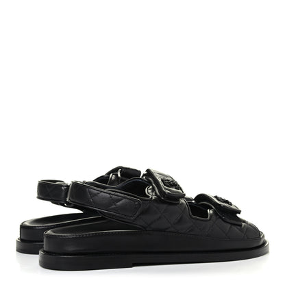 Chanel Lambskin Velcro Dad Sandals 38 Black 3 of 3