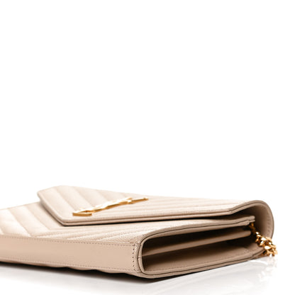Saint Laurent Grain De Poudre Matelasse Chevron Monogram Chain Wallet Nude Powder 10 of 11