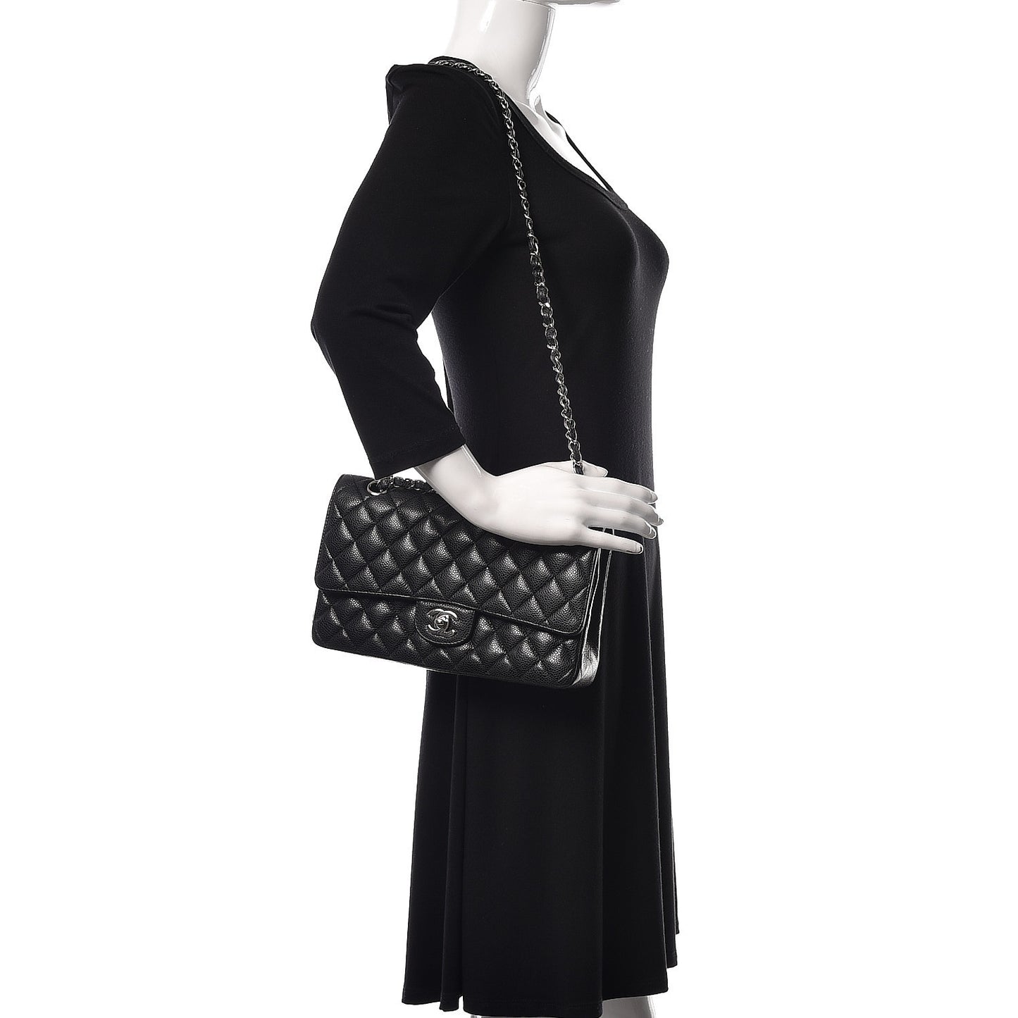 Caviar Quilted Medium Double Flap Black