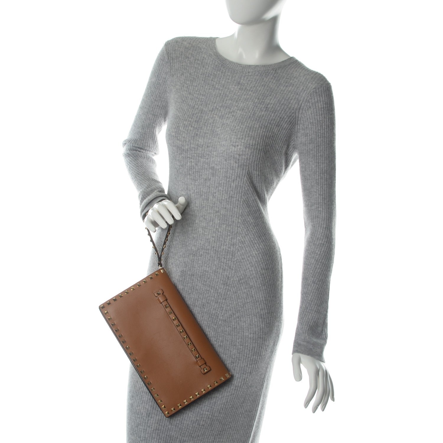 Valentino Garavani Nappa Rockstud Wristlet Clutch Camel 2 of 8