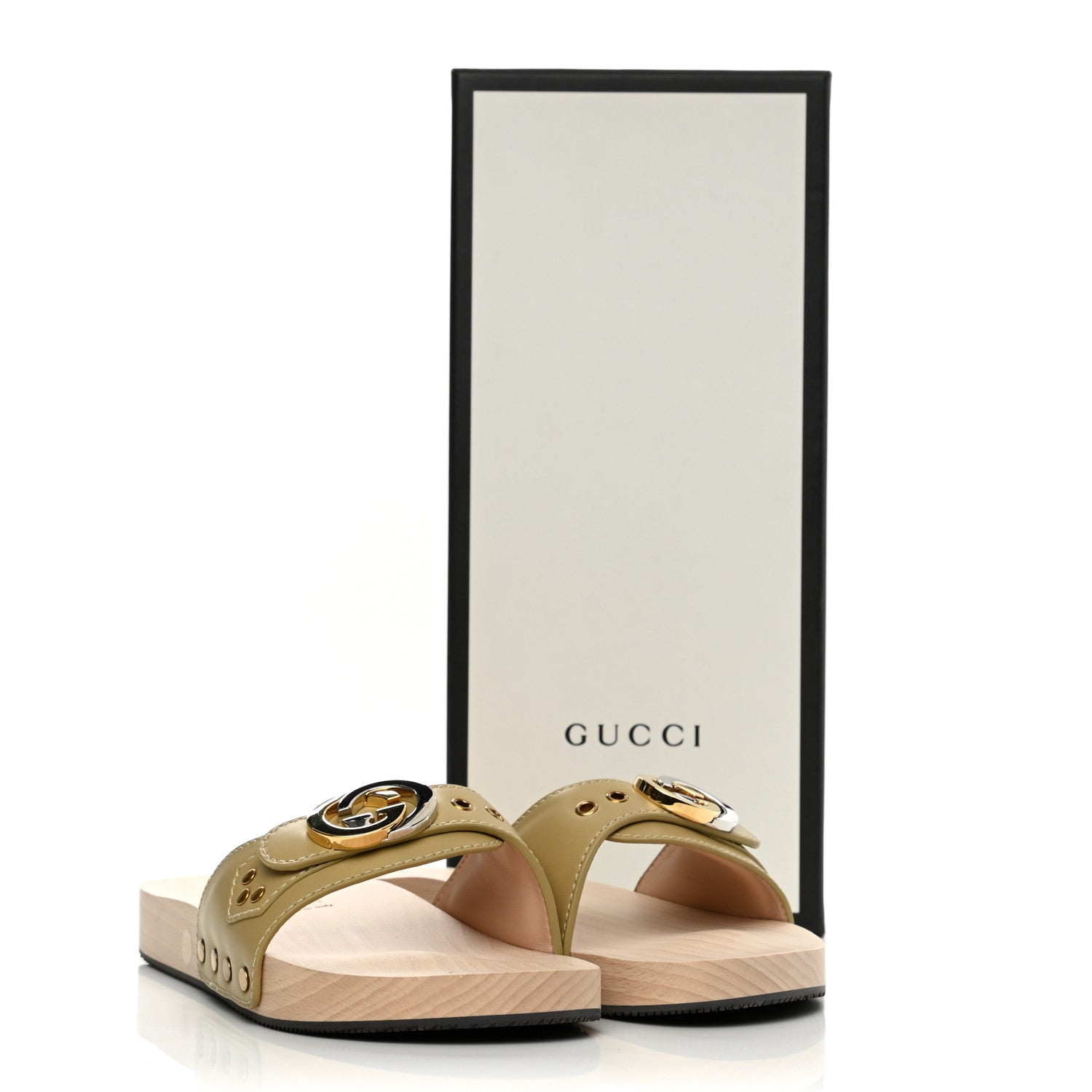 Gucci Calfskin Interlocking G Slide Sandals 39 Diagonal Beige 9 of 9