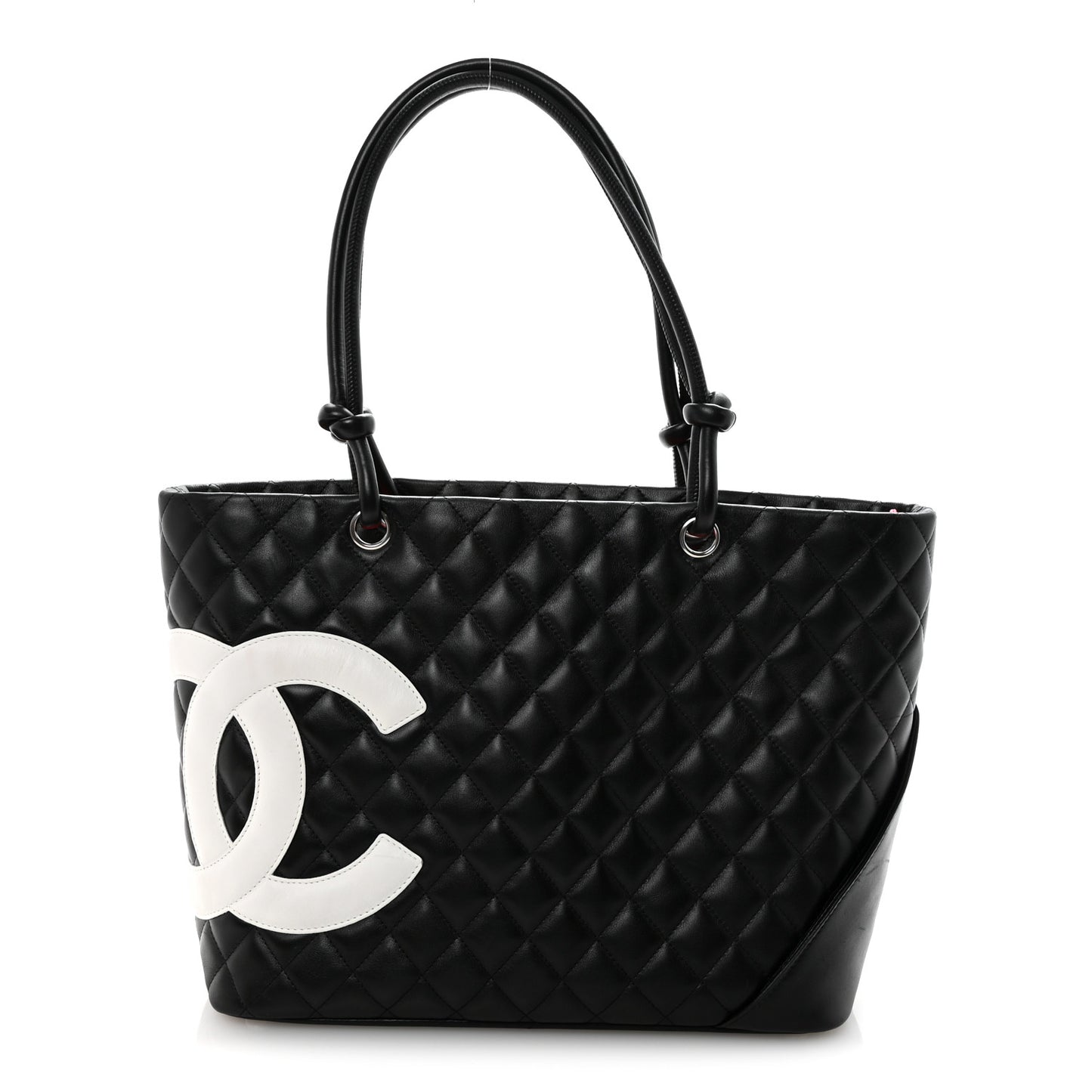 Calfskin Quilted Large Cambon Tote Black White