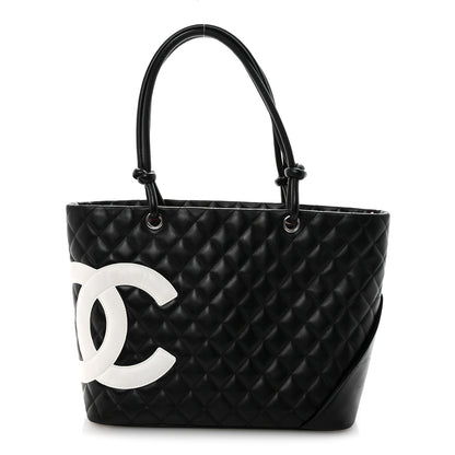 Chanel Calfskin Quilted Large Cambon Tote Black White 1 of 10