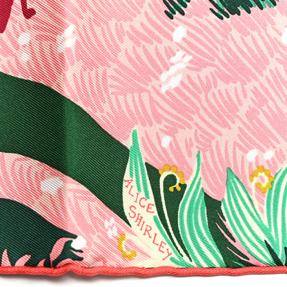 Hermes Silk Jersey Dans Un Jardin Anglais Pocket Square Rouge Vert Rose 2 of 4