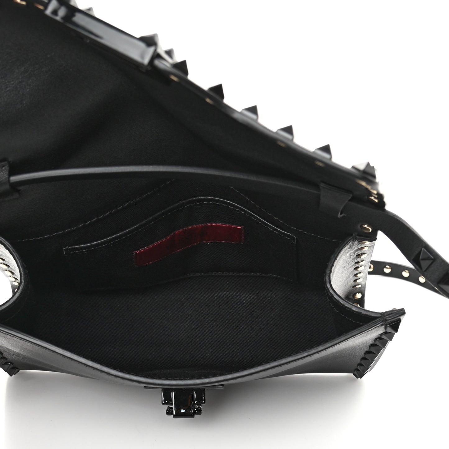 Vitello Monochrome Medium Rockstud Flip Lock Crossbody Bag Black