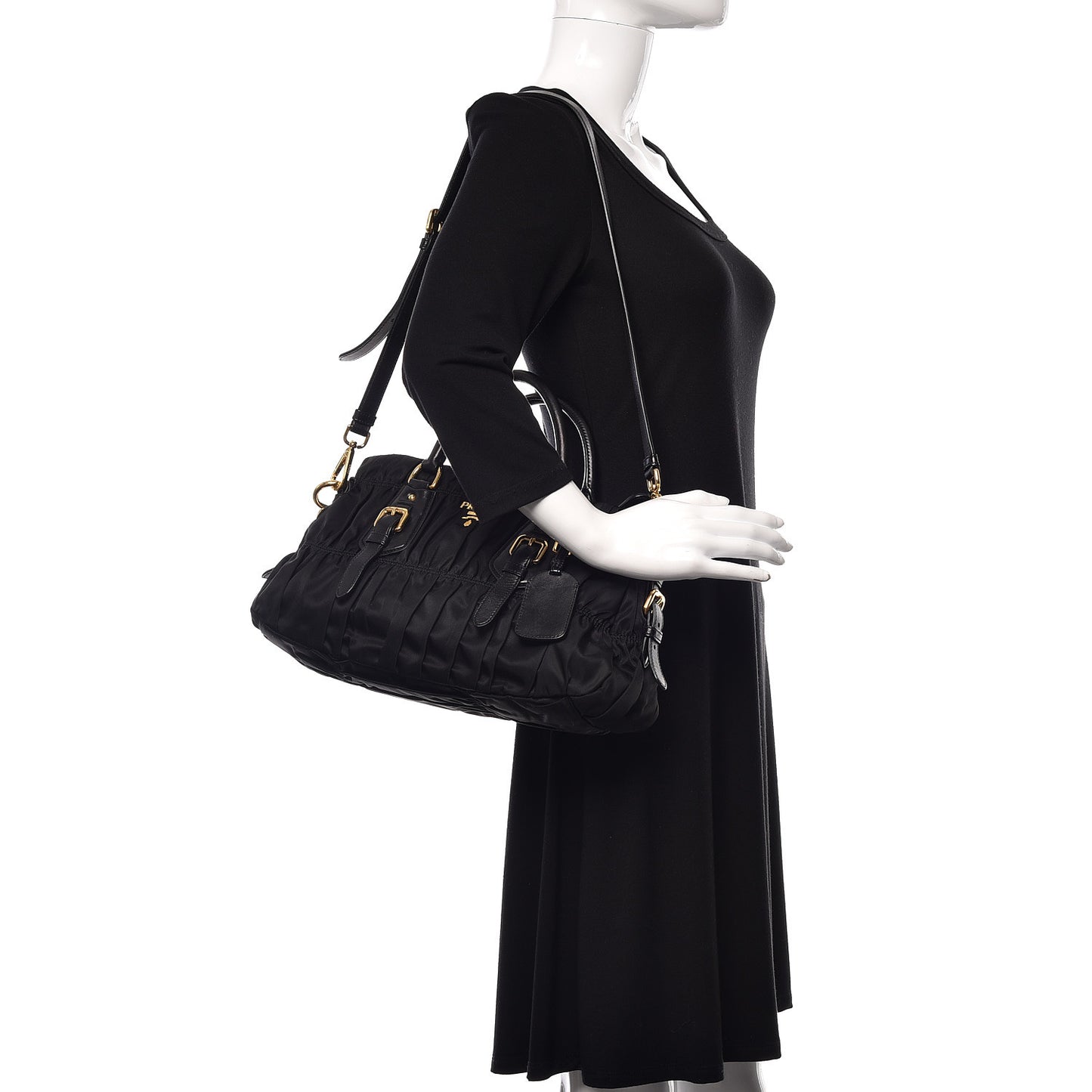 Tessuto Nylon Gaufre Shopping Satchel Black