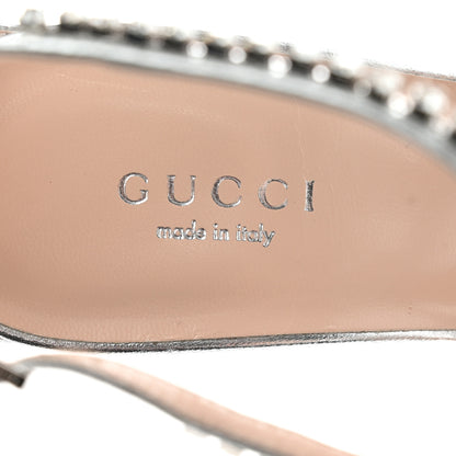 Gucci Metallic Nappa Crystal Crawford Strap High Heel Sandals 37 Silver 7 of 8