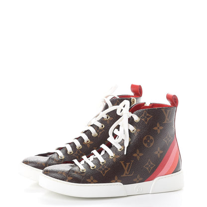 Louis Vuitton Calfskin Patent Monogram Stellar Sneaker Boots 35 Rouge 3 of 9