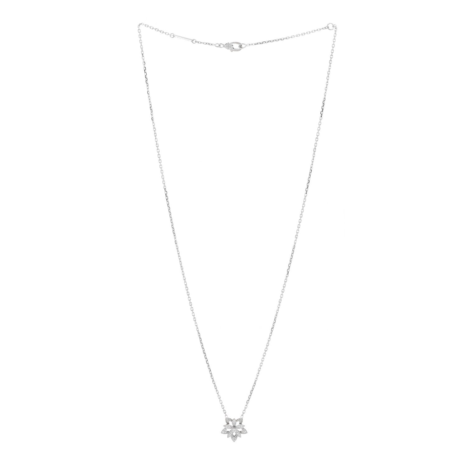 Van Cleef & Arpels 18K White Gold Diamond Mini Lotus Pendant Necklace 3 of 5