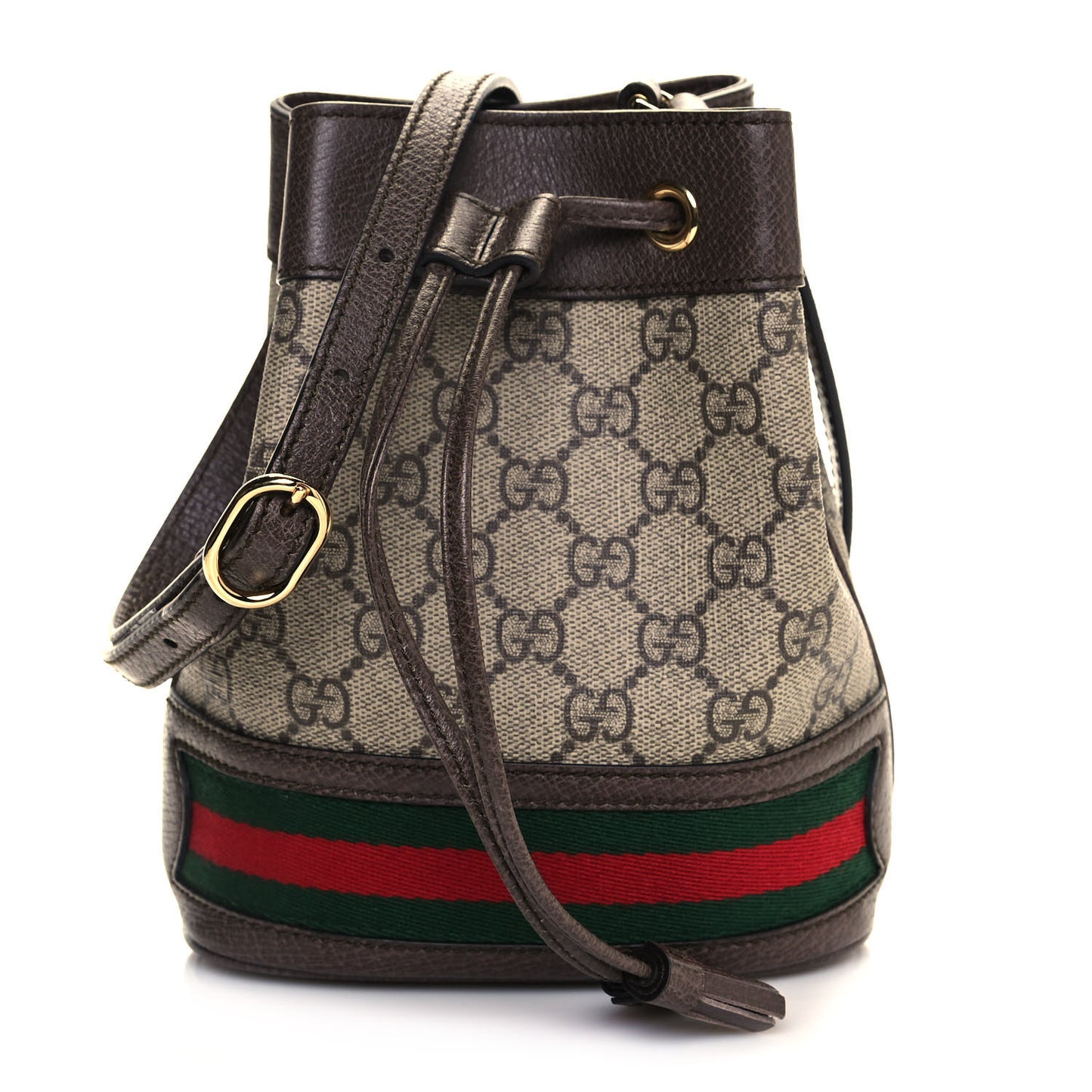 GG Supreme Monogram Web Mini Ophidia Bucket Bag Brown