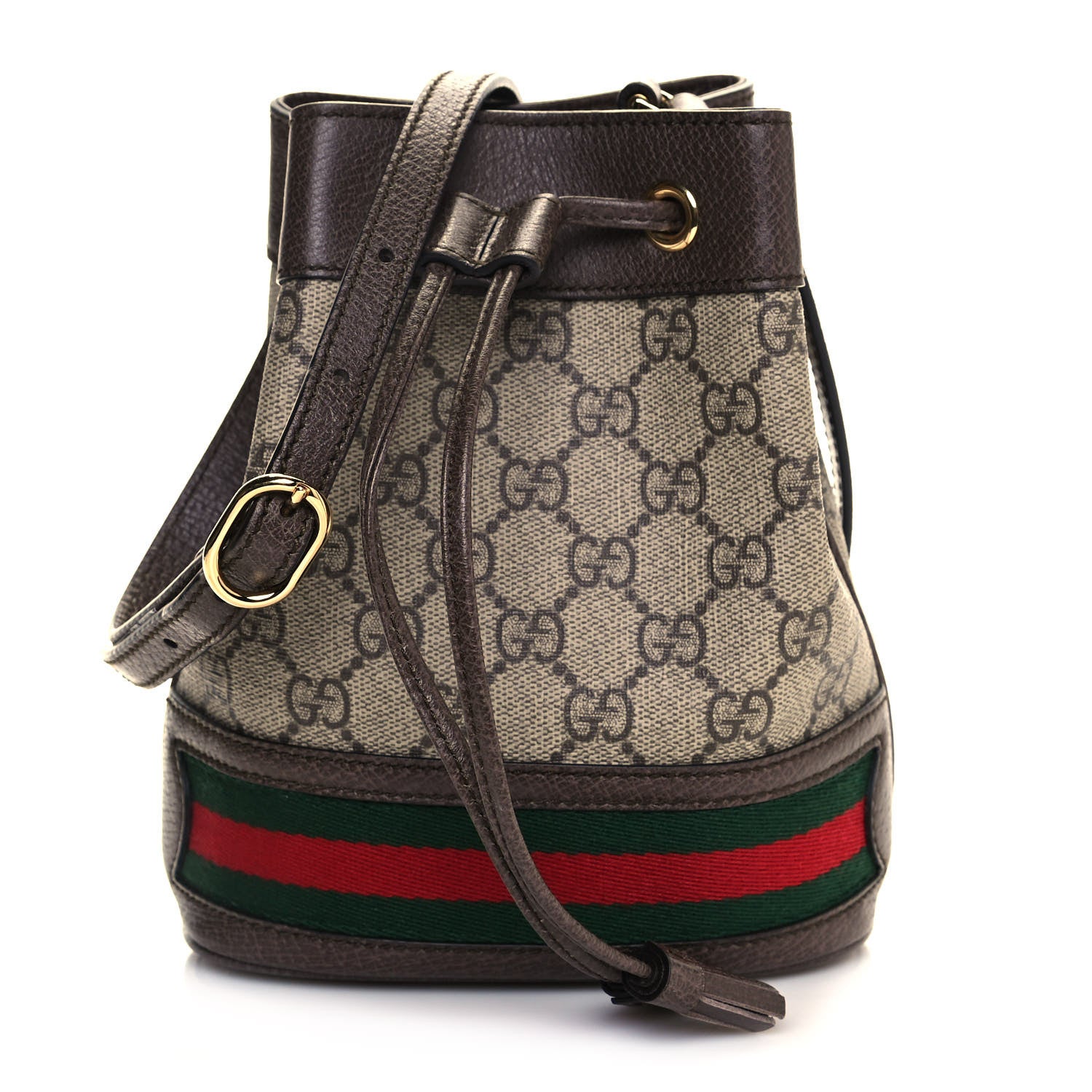 Gucci GG Supreme Monogram Web Mini Ophidia Bucket Bag Brown 1 of 9