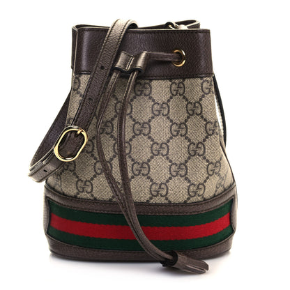 Gucci GG Supreme Monogram Web Mini Ophidia Bucket Bag Brown 1 of 9