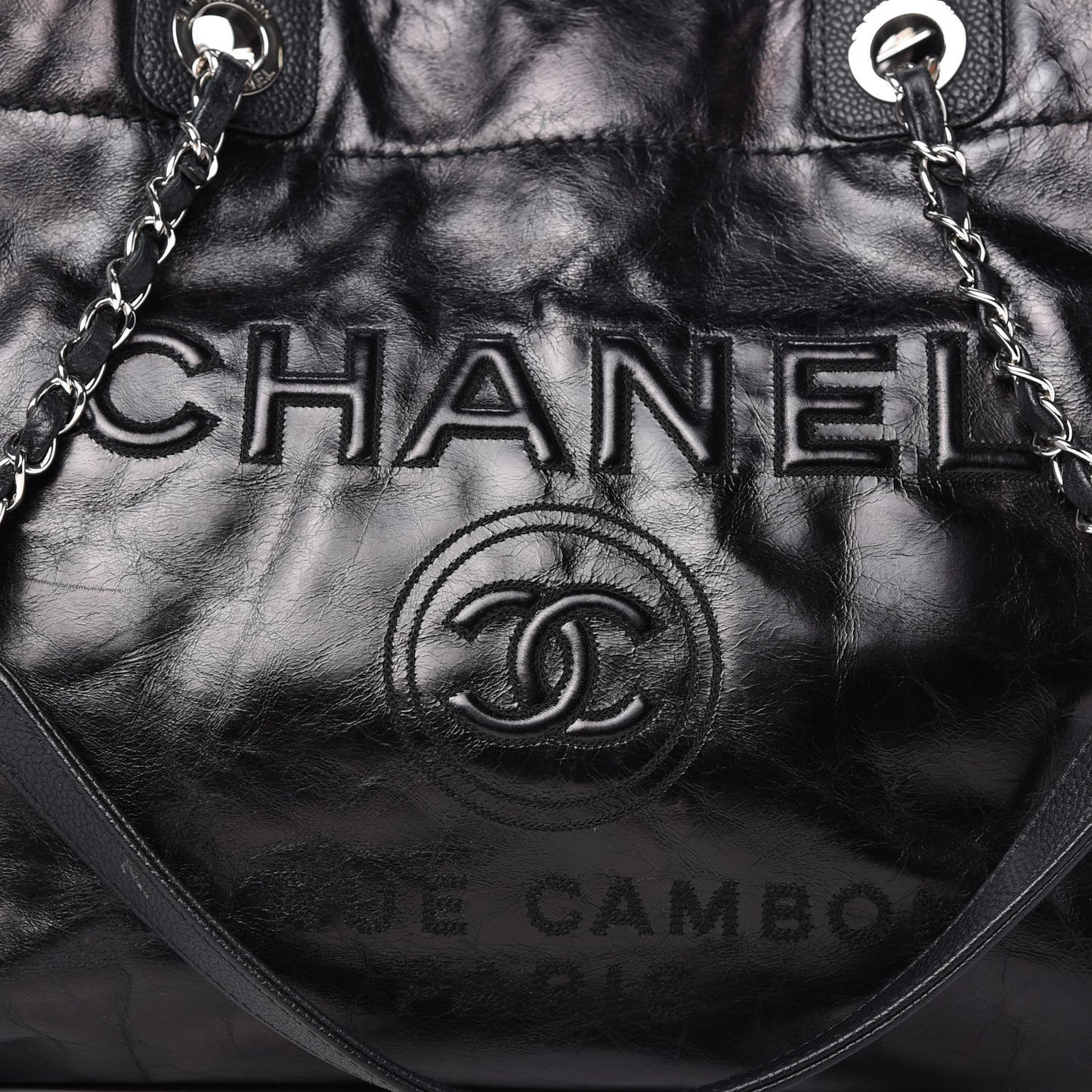 Glazed Calfskin Small Deauville Tote Black