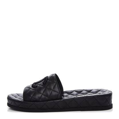 Chanel Lambskin Quilted CC Mules Sandals 41 Black 1 of 11