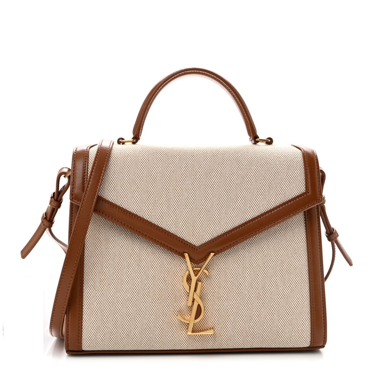 Saint Laurent Canvas Calfskin Medium Classic Monogram Cassandra Top Handle Tan Natural 1 of 13
