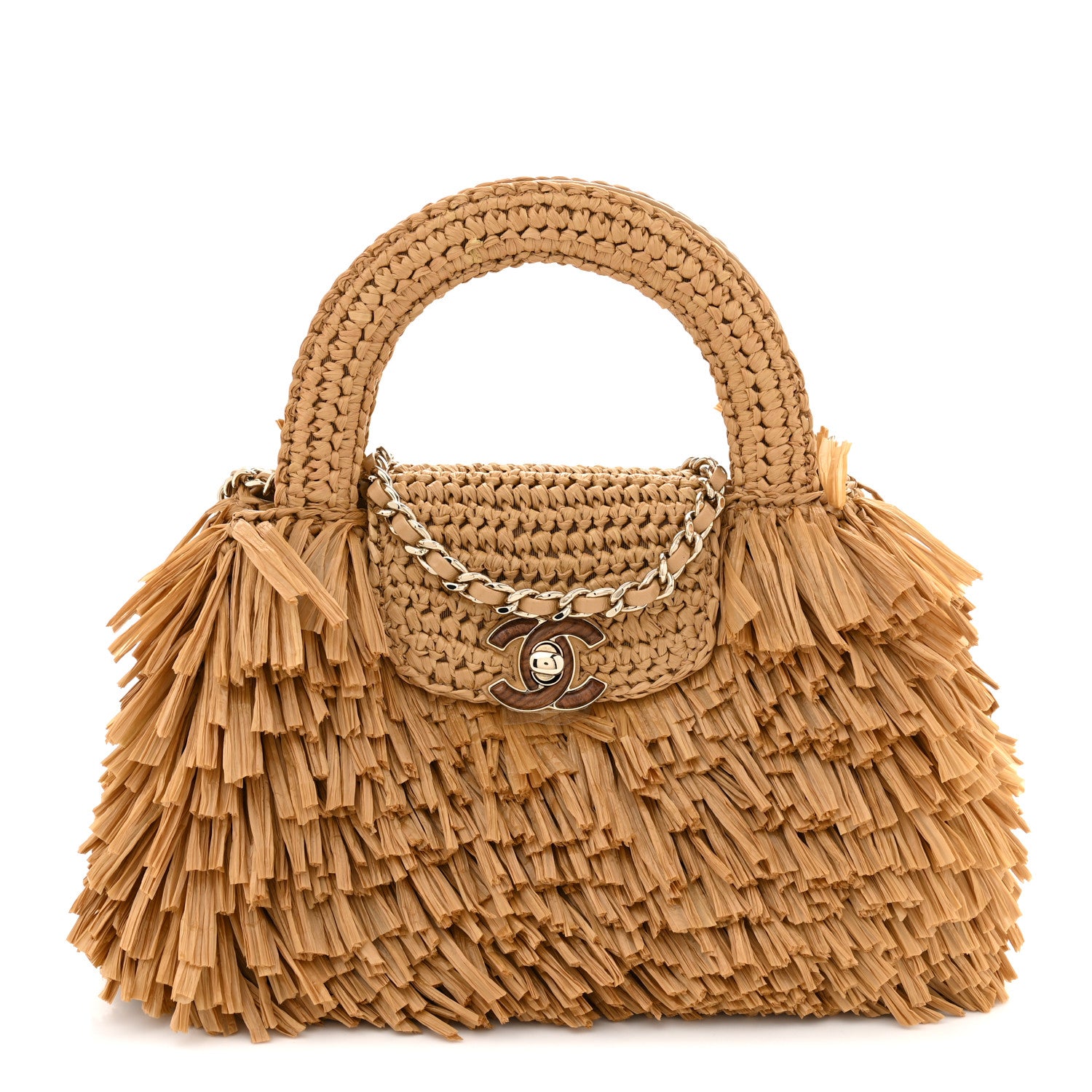 Chanel Raffia Fringe Nano Kelly Shopper Dark Beige 1 of 11