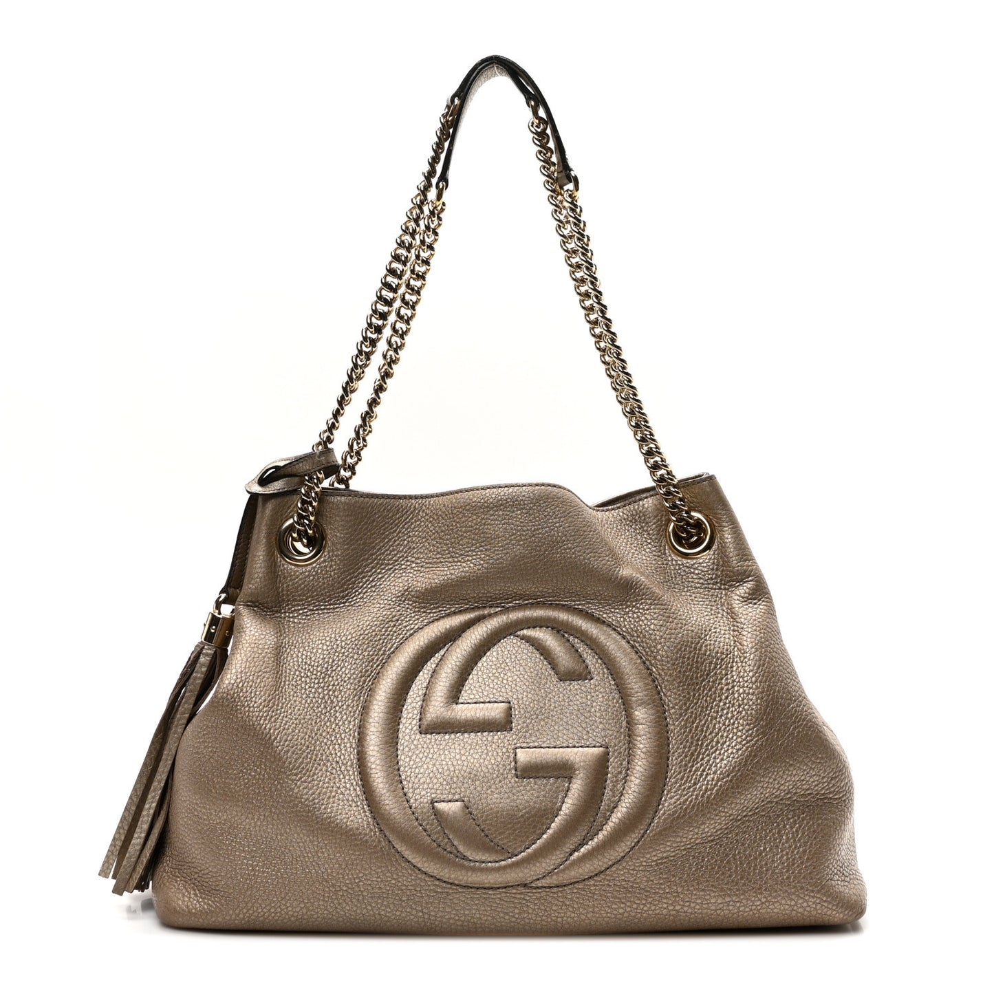 Metallic Pebbled Calfskin Medium Soho Chain Shoulder Bag Golden Beige