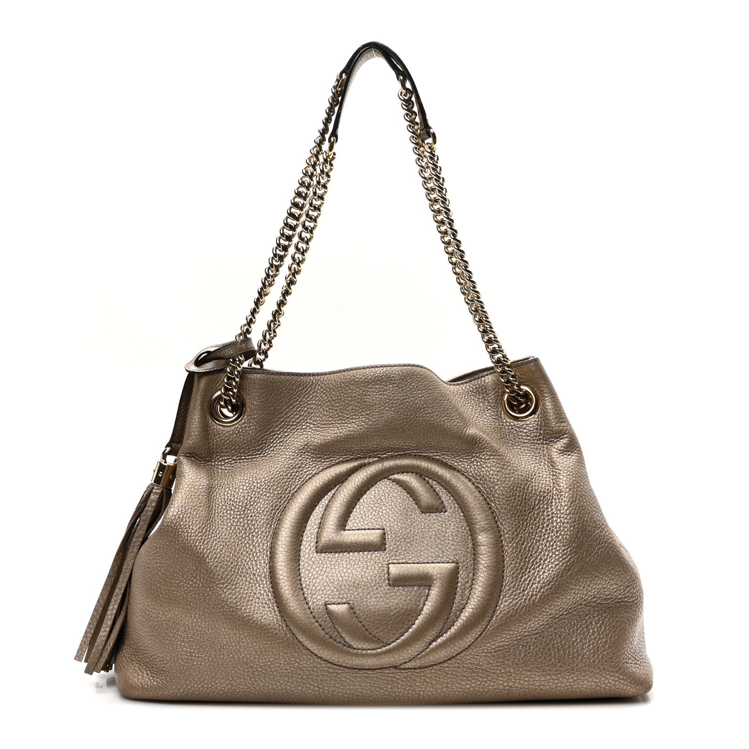 Gucci Metallic Pebbled Calfskin Medium Soho Chain Shoulder Bag Golden Beige 1 of 10