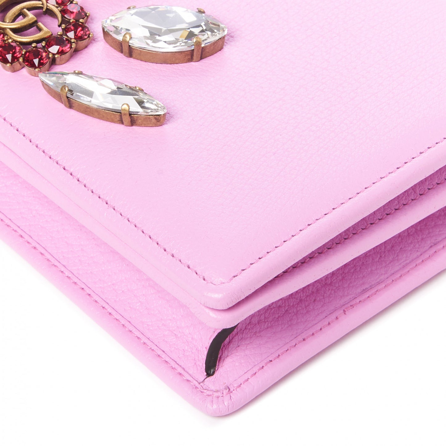 Calfskin Marquise Crystals Mini GG Chain Wallet Malva