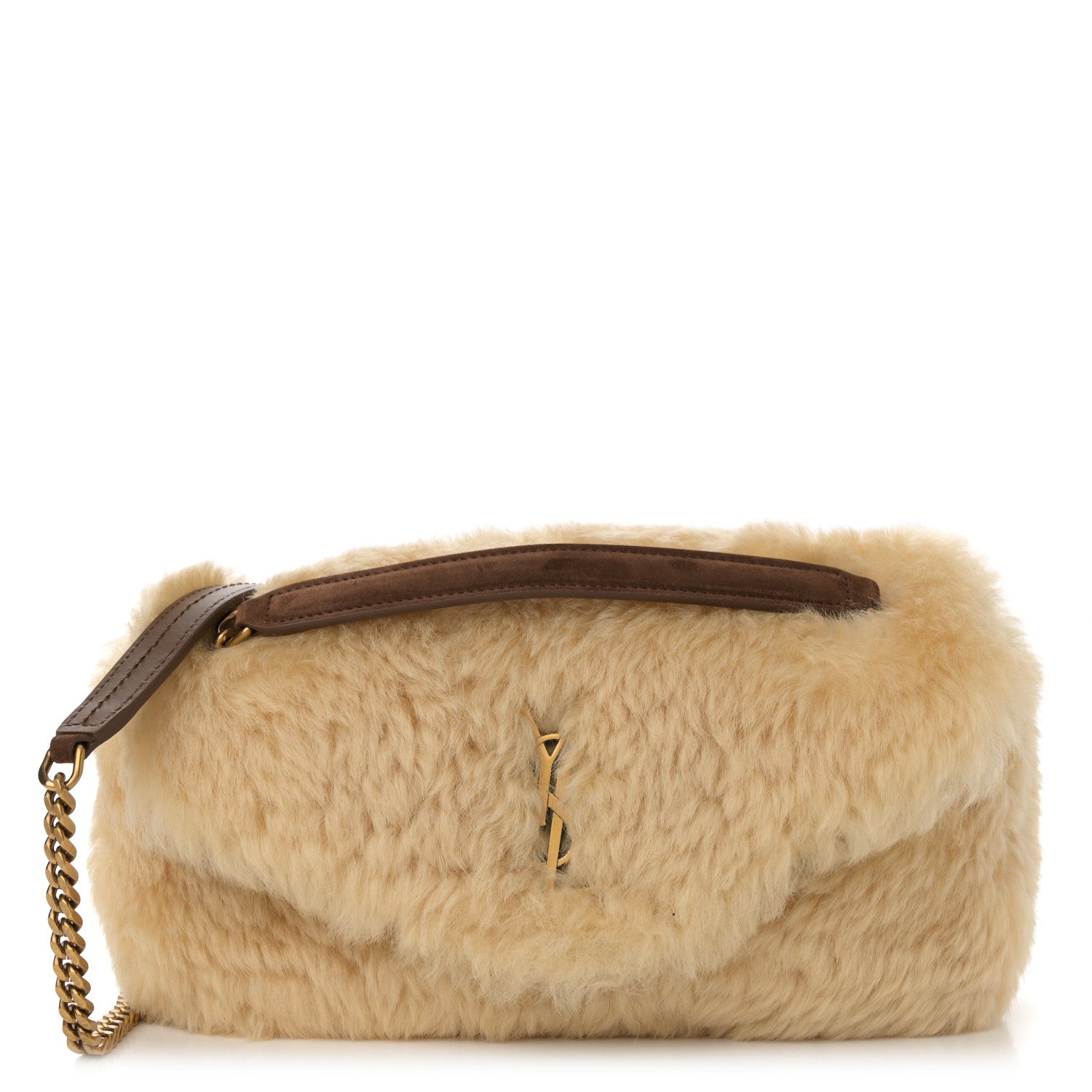 Saint Laurent Shearling Calypso Crossbody Crema Naturel Dark Cigar 1 of 11